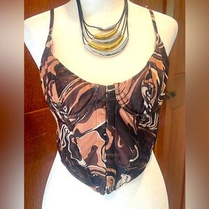 White Fox Brown Bustier Watercolor Swirl Strappy Top